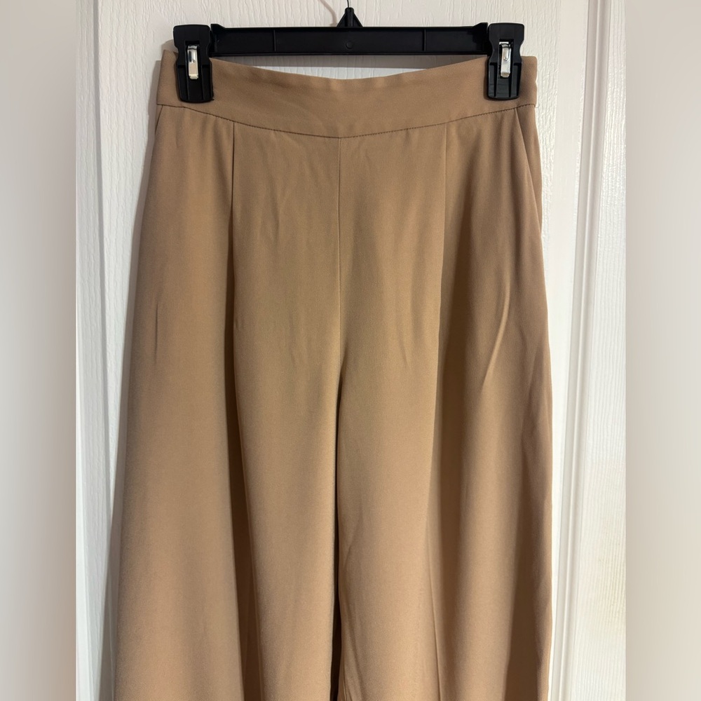 Aritzia Babaton Crepe Tio Wide Leg Pleated High Waisted Pockets Tan Pants Size 4 - Picture 4 of 10